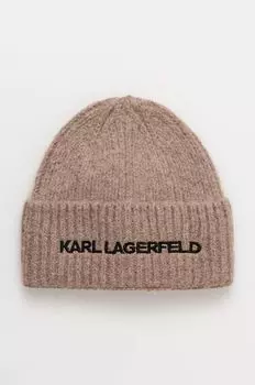 Шерстяная шапка Karl Lagerfeld, коричневый