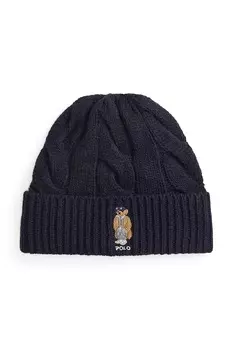Шерстяная шапка Polo Ralph Lauren, темно-синий