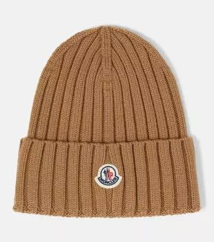 Шерстяная шапка ребристой вязки Moncler, бежевый