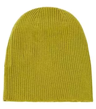 Шерстяная шапка ребристой вязки Rick Owens Kids, желтый