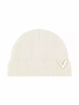 Шерстяная шапка с литерой V Valentino Garavani, бежевый