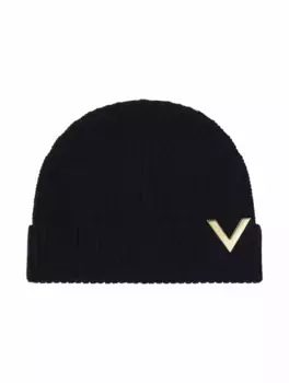Шерстяная шапка с литерой V Valentino Garavani, тёмно-синий