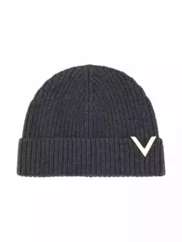 Шерстяная шапка с литерой V Valentino Garavani, серый