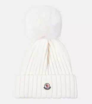 Шерстяная шапка с логотипом Moncler, белый