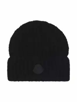 Шерстяная шапка с логотипом Moncler, черный