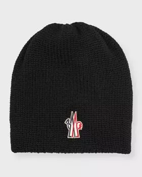 Шерстяная шапка с логотипом Moncler Grenoble, цвет Black