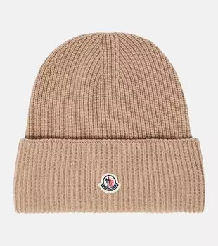 Шерстяная шапка с логотипом Moncler, розовый