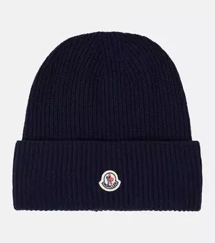 Шерстяная шапка с логотипом Moncler, синий