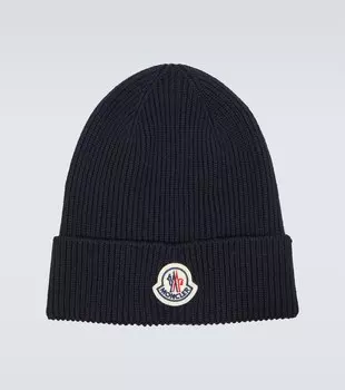 Шерстяная шапка с логотипом Moncler, синий