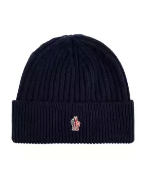 Шерстяная шапка с логотипом Moncler, синий