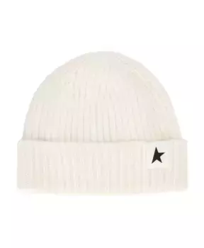 Шерстяная шапка с нашивкой логотипом Golden Goose, белый