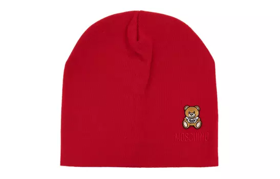 Шерстяная шапка с нашивкой «Медвежонок Тедди» MOSCHINO