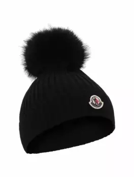 Шерстяная шапка с помпоном Moncler, черный