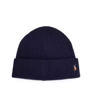 Шерстяная шапка с вышивкой и складкой спереди Polo Ralph Lauren, синий