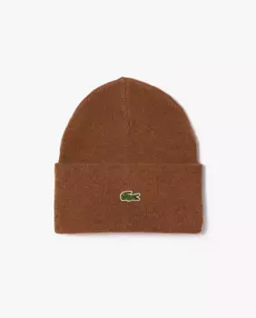Шерстяная шапка унисекс с ребристым краем Lacoste, коричневый