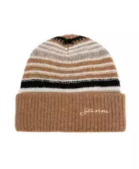 Шерстяная шапка в коричневую полоску Ganni, коричневый