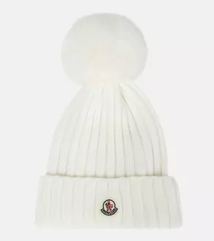 Шерстяная шапка в рубчик Moncler, белый