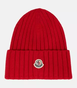 Шерстяная шапка в рубчик Moncler, красный