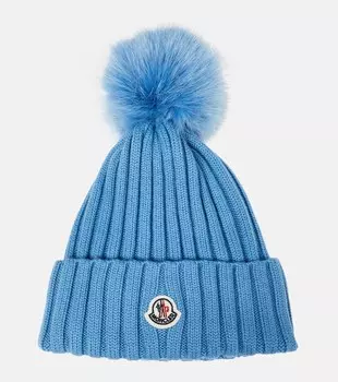 Шерстяная шапка в рубчик Moncler, синий