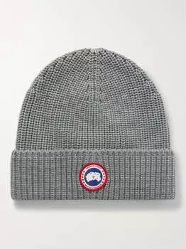 Шерстяная шапка в рубчик с аппликацией логотипа CANADA GOOSE, серый