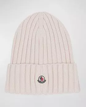 Шерстяная шапка в рубчик с логотипом Moncler, цвет Light Pink