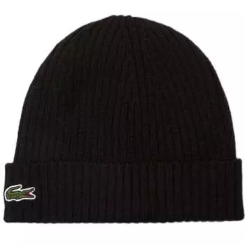 Шерстяная шапка в рубчик - унисекс, черный цвет Lacoste