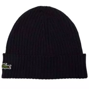 Шерстяная шапка в рубчик - унисекс, цвет темно-синий Lacoste