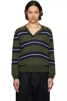 Шерстяная шелковая полосатая поло в тональной гамме Ami Paris, мультиколор