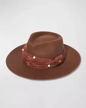 Шерстяная шляпа Farrah с украшенным ремешком Lele Sadoughi, цвет Walnut