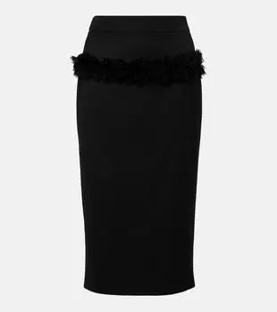 Шерстяная юбка-карандаш с кружевной отделкой и пуговицами McQueen, черный