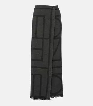 Шерстяная юбка макси с вышитым логотипом Toteme, серый