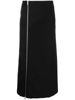 Шерстяная юбка макси со смещенной застежкой JIL SANDER, черный