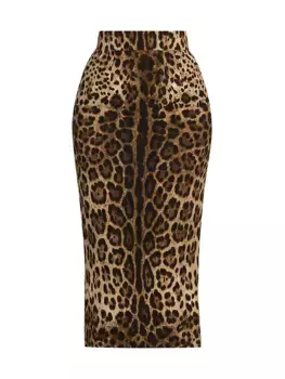 Шерстяная юбка-миди с леопардовым принтом Dolce&Gabbana, цвет leo new