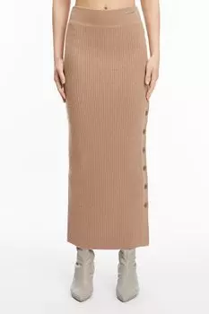 Шерстяная юбка в рубчик Calvin Klein, коричневый