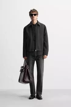 Шерстяная верхняя рубашка ZARA, антрацитовый серый