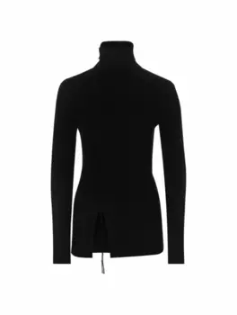 Шерстяная водолазка с разрезами Y’s, черный