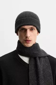 Шерстяная вязанная шапка ZARA, серый мергель
