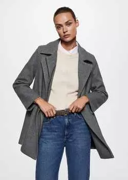 Шерстяное байкерское пальто MANGO, серый