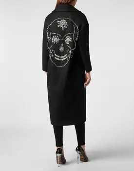 Шерстяное длинное пальто оверсайз Castoni Skull Philipp Plein, черный