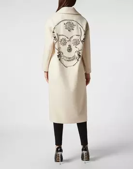 Шерстяное длинное пальто оверсайз Castoni Skull Philipp Plein, белый