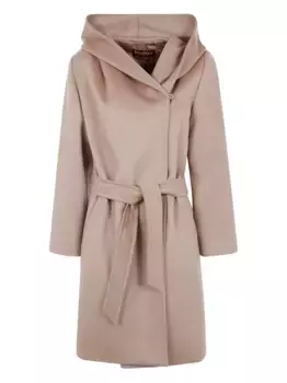 Шерстяное двубортное пальто с поясом MAX MARA, коричневый