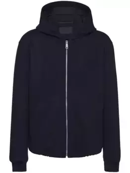 Шерстяное худи на молнии Prada, синий