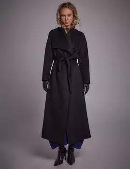 Шерстяное кашемировое пальто премиум-класса с широкими лацканами, черное Kayra