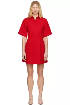 Шерстяное короткое платье-рубашка с короткими рукавами Ami Paris, цвет poppy