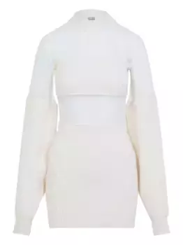 Шерстяное короткое платье с сетчатыми деталями Jean Paul Gaultier, нейтральный