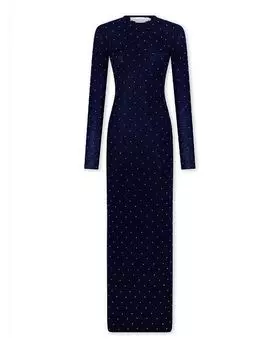 Шерстяное макси-платье с шипами Rabanne, синий