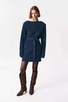 Шерстяное мини-платье с поясом & Other Stories, синий