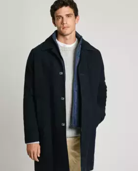 Шерстяное мужское сукно пальто со съемным жилетом Pepe Jeans, темно-синий