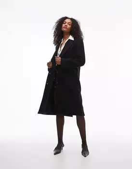 Шерстяное однобортное пальто миди с карманами с клапанами черного цвета & Other Stories