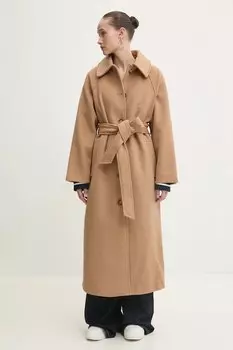 Шерстяное пальто Abercrombie & Fitch, бежевый